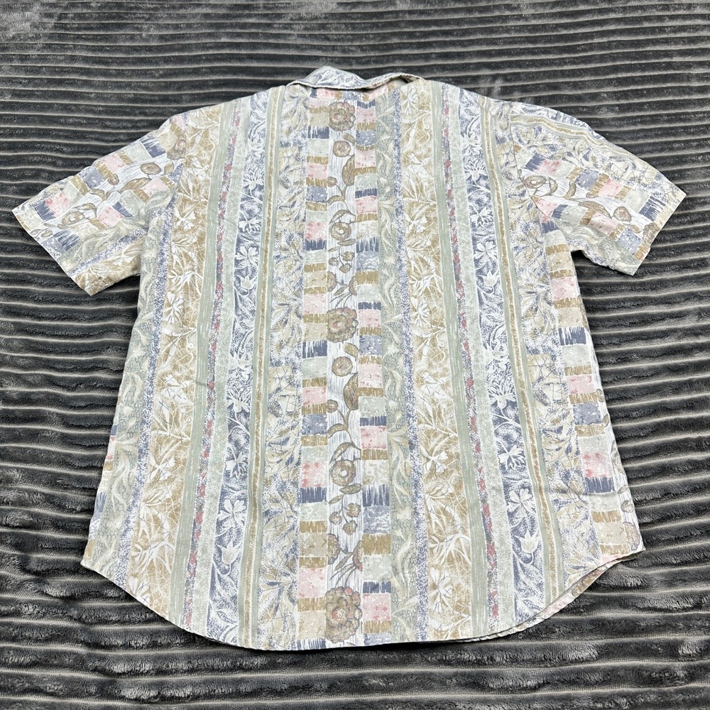 Top & Co Vintage Floral Stripe Button Up Shirt Tan Blue Made in USA Medium - Picture 9 of 10
